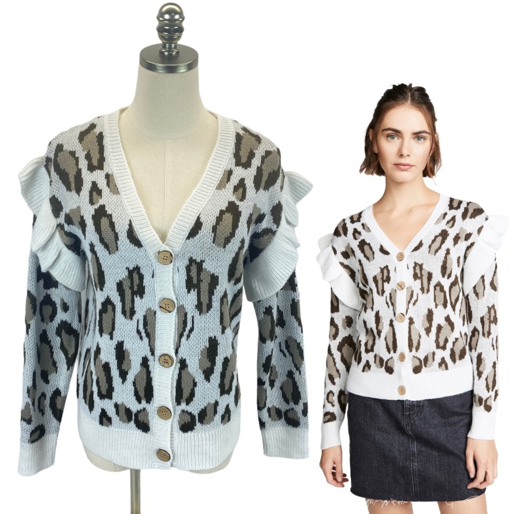 Chaser Leopard Print Ruffle Button Up Cardigan - image 1